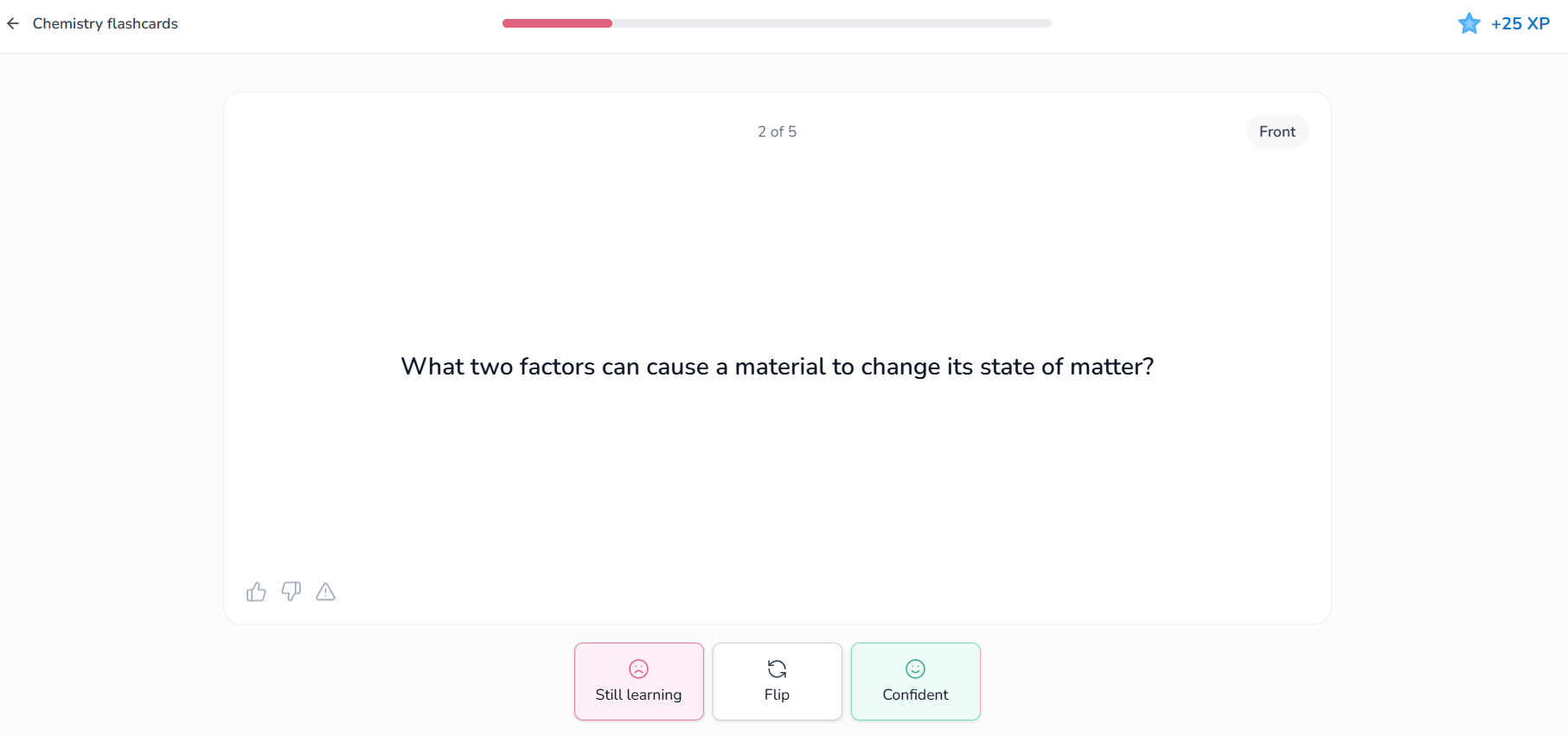 Screenshot of a Chemistry Flashcard question.